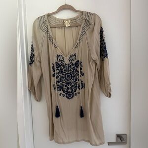 Embroidered Beige and Navy Women's Top